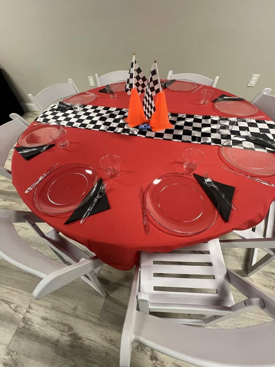 Racing Cars birthday theme red table variation